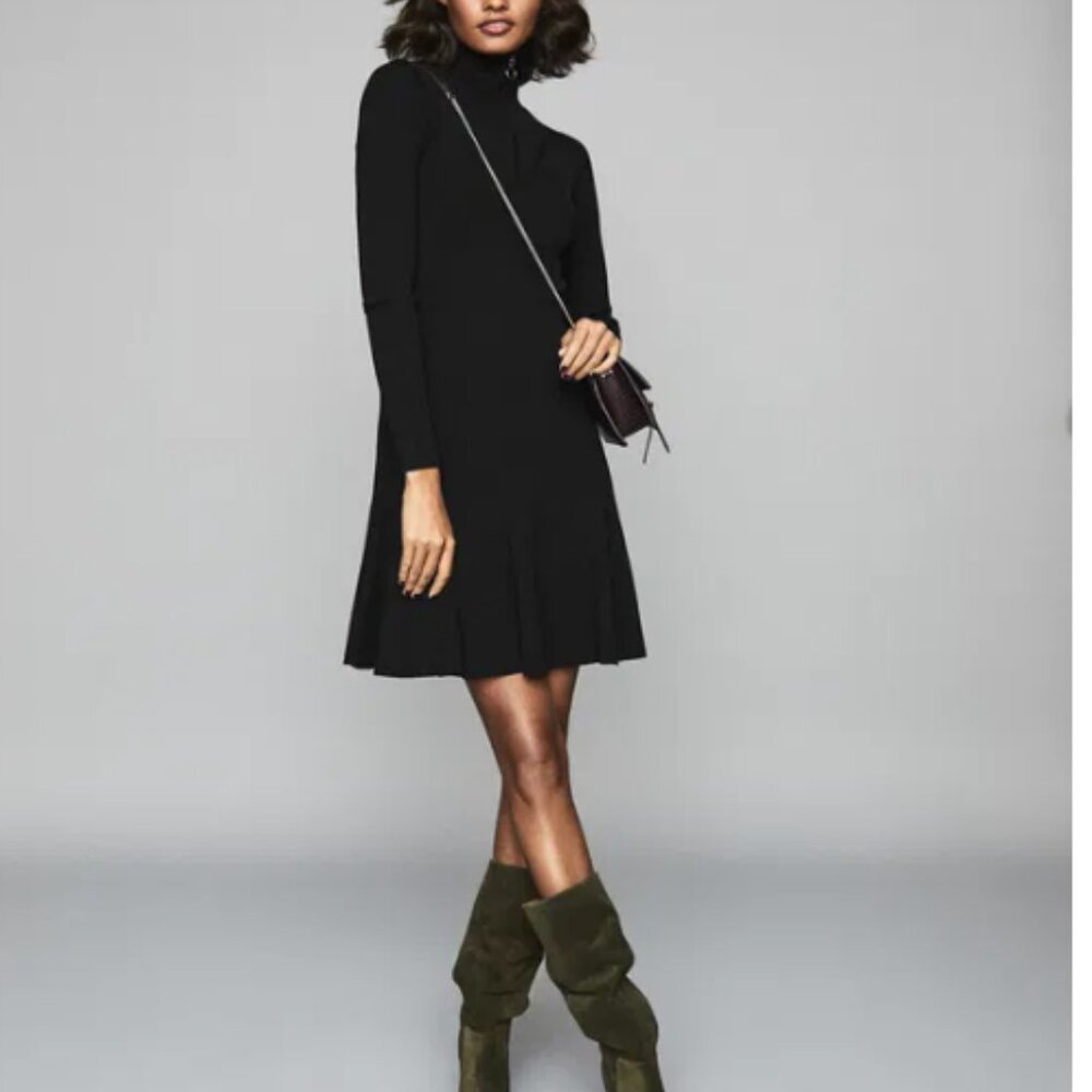REISS Evette Knitted Flippy Hem Dress Size M